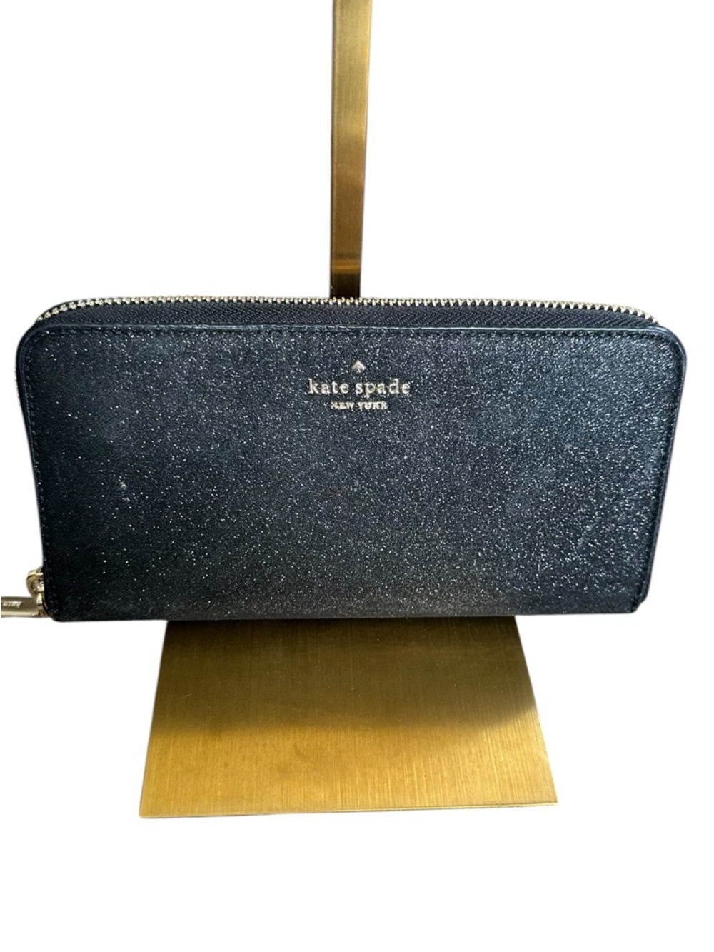 ✨ Kate Spade New York Black Glitter Zip-Around Wallet – Chic Everyday Glam